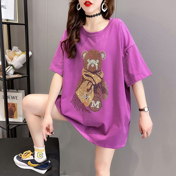 women's t-shirt camisa feminina de manga curta strass, camiseta com estampa urso diamantes, novo estilo coreano, solto, plus size, meia, White
women's t-shirt camisa feminina de manga curta strass, camiseta com estampa urso diamantes, novo estilo coreano, solto, plus size, meia, White