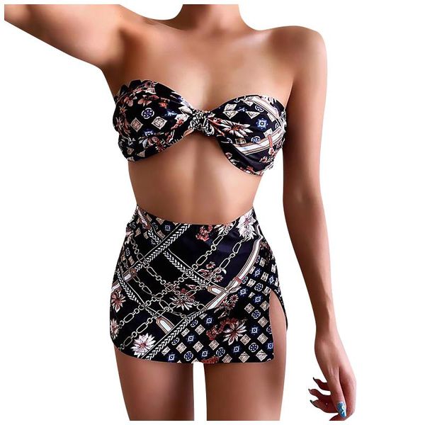 women's swimwear ladies bikini set swimsuit floral print stitching three-piece split street style bathing suit beachwear, White;black
women's swimwear ladies bikini set swimsuit floral print stitching three-piece split street style bathing suit beachwear, White;black