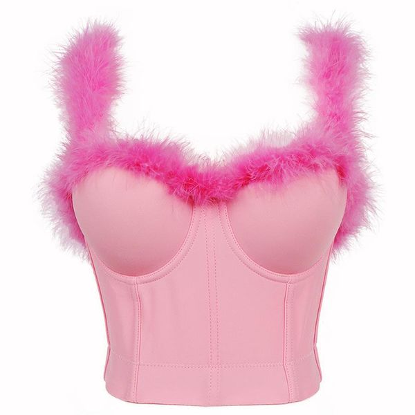 fashion ping faux fur women tank with built in bra adjustable strap womens clothing femme push up bralette, White
fashion ping faux fur women tank with built in bra adjustable strap womens clothing femme push up bralette, White