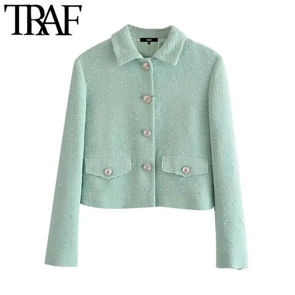 women's jackets traf women fashion metal buttons cropped tweed jacket coat vintage long sleeve flap pockets female outerwear chic, Black;brown
women's jackets traf women fashion metal buttons cropped tweed jacket coat vintage long sleeve flap pockets female outerwear chic, Black;brown