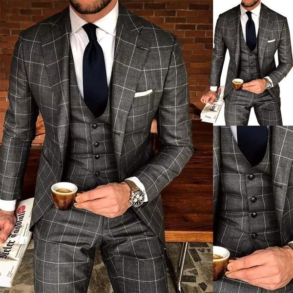 men's suits & blazers 3 pieces fashion men gray check pattern casual style customized handsome slim fit party coat+pant+vest, White;black
men's suits & blazers 3 pieces fashion men gray check pattern casual style customized handsome slim fit party coat+pant+vest, White;black