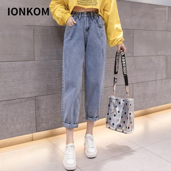 women's jeans ionkom women elastic high waist pants crimping trousers ladies button zipper harem calf length loose denim, Blue
women's jeans ionkom women elastic high waist pants crimping trousers ladies button zipper harem calf length loose denim, Blue