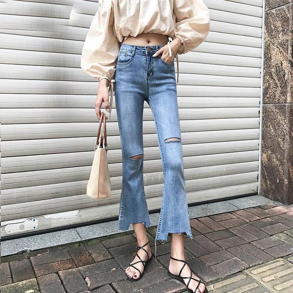 women's jeans women high waist vintage hole blue casual wide leg elegant pocket button flare ankle length pants female
women's jeans women high waist vintage hole blue casual wide leg elegant pocket button flare ankle length pants female