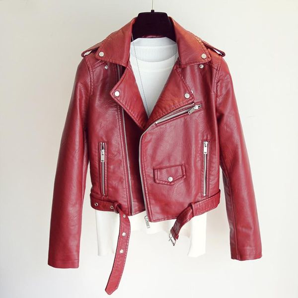 women's leather & faux women jacket fashion ladies slim with belt coats spring autumn yellow biker moto short outwear, Black
women's leather & faux women jacket fashion ladies slim with belt coats spring autumn yellow biker moto short outwear, Black