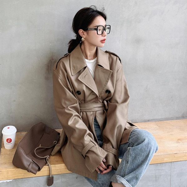 women's trench coats classic korean style lady short coat for women double-breasted duster dark khaki female outerwear spring autumn, Tan;black
women's trench coats classic korean style lady short coat for women double-breasted duster dark khaki female outerwear spring autumn, Tan;black