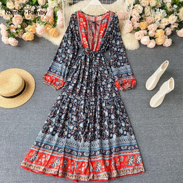 casual dresses spring summer autumn women's retro lndie folk style dress holiday long-sleeved chic buff sleeve printed long gd520, Black;gray
casual dresses spring summer autumn women's retro lndie folk style dress holiday long-sleeved chic buff sleeve printed long gd520, Black;gray