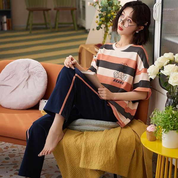 women's cotton little bear cartoon pajamas set striped short sleeve o-neck print letter breathable nightwear homewear plus size men, Black;brown
women's cotton little bear cartoon pajamas set striped short sleeve o-neck print letter breathable nightwear homewear plus size men, Black;brown