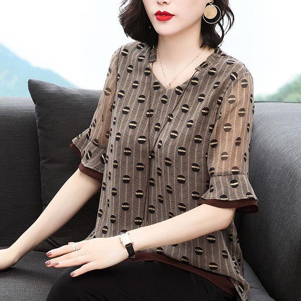 women's blouses & shirts women summer chiffon temperament high-end ruffle short sleeve v-neck print blusas fashion mm0657, White
women's blouses & shirts women summer chiffon temperament high-end ruffle short sleeve v-neck print blusas fashion mm0657, White