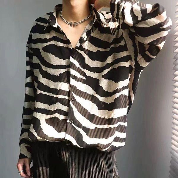 men's casual shirts zebra printed shirt long-sleeved blouse spring summer 2021 korean fashion drape loose chiffon vintage clothes trend, White;black
men's casual shirts zebra printed shirt long-sleeved blouse spring summer 2021 korean fashion drape loose chiffon vintage clothes trend, White;black