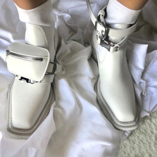 boots women's white ankle square toe motorcycle med heels buckle england style shoes c6, Black
boots women's white ankle square toe motorcycle med heels buckle england style shoes c6, Black
