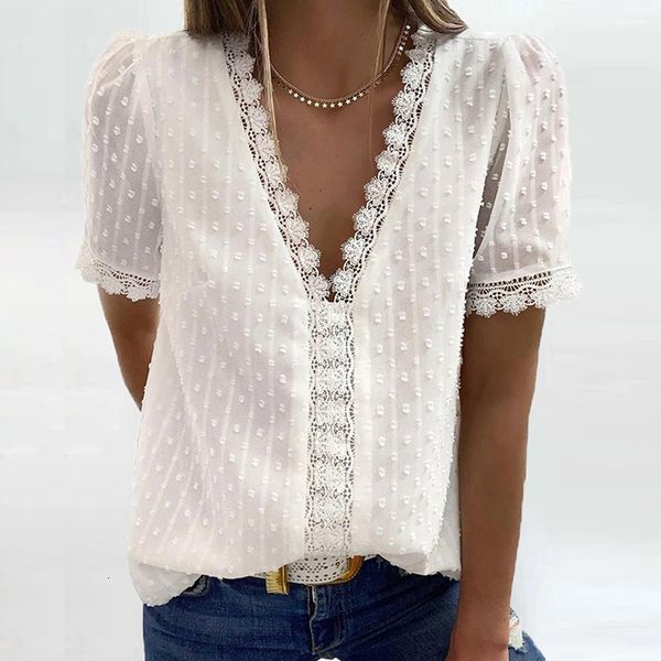 women's blouses & shirts 3xl v-neck lace blouse spring summer short sleeve ladies casual women solid pullover blusa streetwear 61q5, White
women's blouses & shirts 3xl v-neck lace blouse spring summer short sleeve ladies casual women solid pullover blusa streetwear 61q5, White
