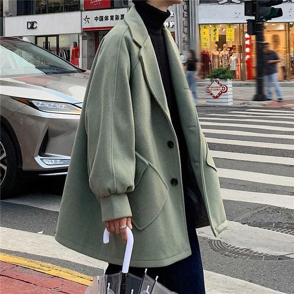 men's wool & blends thick winter woolen coat men long minimalism solid loose clothing korean fashion casual windbreaker, Black
men's wool & blends thick winter woolen coat men long minimalism solid loose clothing korean fashion casual windbreaker, Black