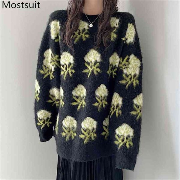 floral knitted o-neck pullover sweater women spring autumn full sleeve korean vintage elegant female jumpers femme 210513, Black
floral knitted o-neck pullover sweater women spring autumn full sleeve korean vintage elegant female jumpers femme 210513, Black