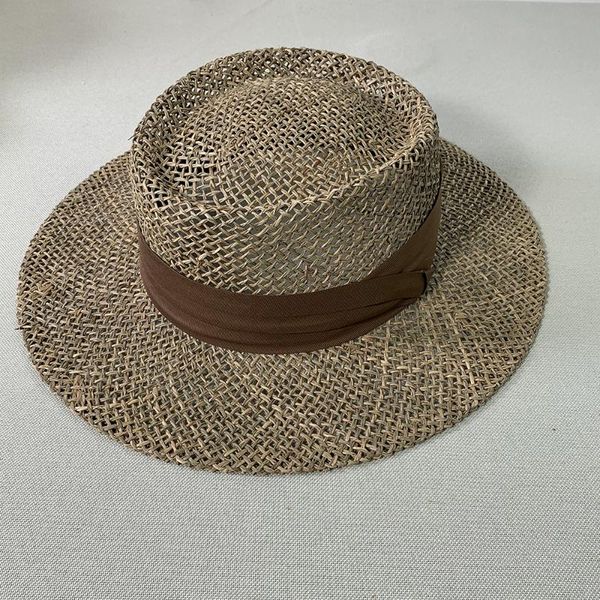 

wide brim hats ins net red hat female summer wild sunshade seaweed straw british flat hollow sunscreen holiday beach, Blue;gray