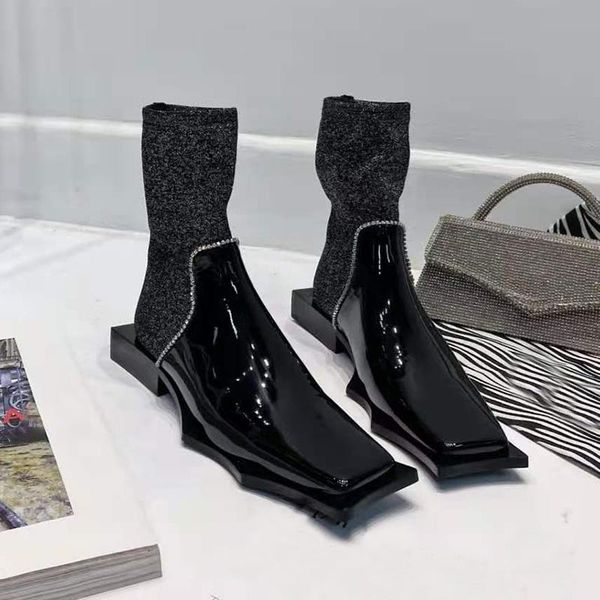 boots women's stretch sock ankle patchwork med heels shoes square toe pull on stylish style c7, Black
boots women's stretch sock ankle patchwork med heels shoes square toe pull on stylish style c7, Black