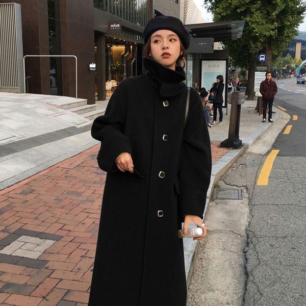 women's wool & blends women 2021 winter fashion loose woolen coats female stylish solid single breasetd warm outwear ladies pockes long, Black
women's wool & blends women 2021 winter fashion loose woolen coats female stylish solid single breasetd warm outwear ladies pockes long, Black