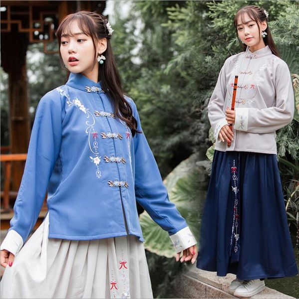 two piece dress vintage jacket+skirt hanfu traditional ming dynasty's half breasted stand collar embroidered women's style plush c, White
two piece dress vintage jacket+skirt hanfu traditional ming dynasty's half breasted stand collar embroidered women's style plush c, White