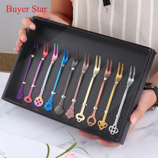 forks 10pcs/set fruit stainless steel gold cake dessert lovely mini fork used for in party restaurant with gift box
forks 10pcs/set fruit stainless steel gold cake dessert lovely mini fork used for in party restaurant with gift box