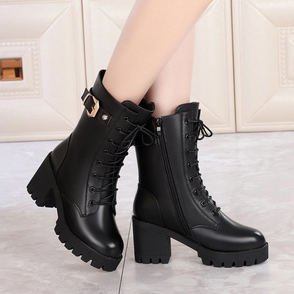 winter women's sho high-heeled thick psh ladi lace-up leather military boots female platform metal buckle woman non-slip, Black
winter women's sho high-heeled thick psh ladi lace-up leather military boots female platform metal buckle woman non-slip, Black