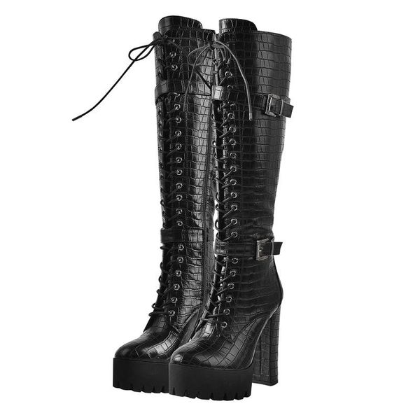 boots richealnana knee high platform lace-up chunky heels matte black buckle decoration zipper crocodile print punk
boots richealnana knee high platform lace-up chunky heels matte black buckle decoration zipper crocodile print punk