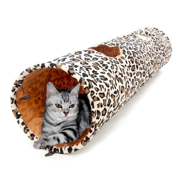 pet tunnel bulk cat toys leopard print crinkly fun 2 holes long kitten play