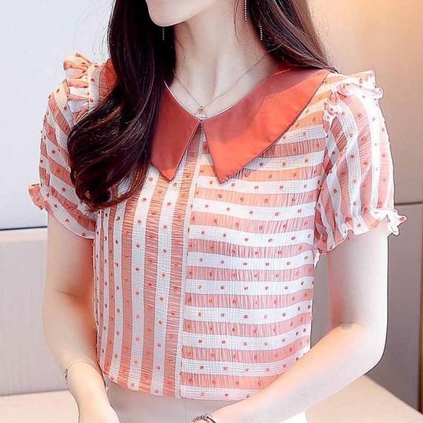 blouse women blusas mujer de moda short sleeve women shirts dot striped chiffon blouse shirt women camisas mujer d233 210426, White
blouse women blusas mujer de moda short sleeve women shirts dot striped chiffon blouse shirt women camisas mujer d233 210426, White