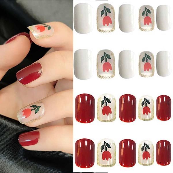 24pcs/set rose fake nails with glue french short full coverage removable fashion red white manicure accessories false, Red;gold
24pcs/set rose fake nails with glue french short full coverage removable fashion red white manicure accessories false, Red;gold