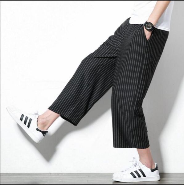 men's pants s-5xl 2021 tide wide leg men thin straight casual loose cropped plus size stripe trousers hairstylist costumes, Black
men's pants s-5xl 2021 tide wide leg men thin straight casual loose cropped plus size stripe trousers hairstylist costumes, Black