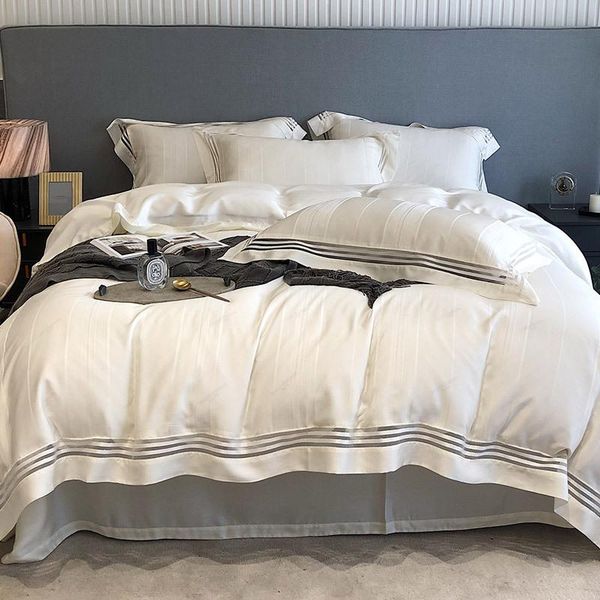 bedding sets spring summer light luxury style 800tc tencel jacquard four-piece set simple hollow wide edge silky white blue pink quilt cover
bedding sets spring summer light luxury style 800tc tencel jacquard four-piece set simple hollow wide edge silky white blue pink quilt cover