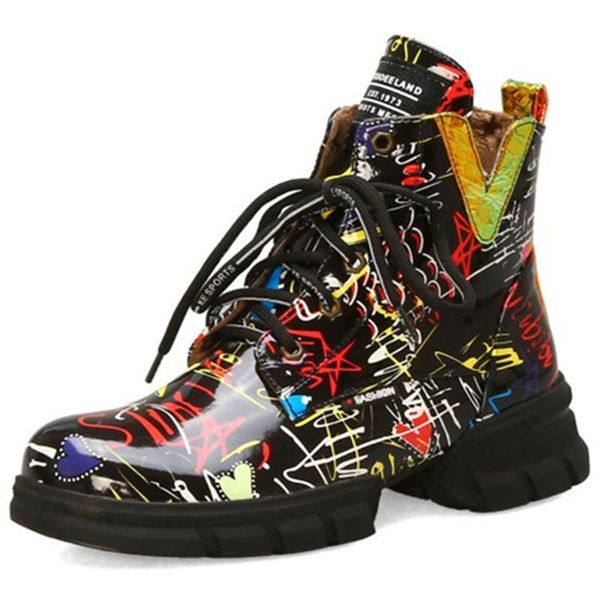 boots enmayer british style graffiti thick with spaper pattern personality students large size women shoes, Black
boots enmayer british style graffiti thick with spaper pattern personality students large size women shoes, Black