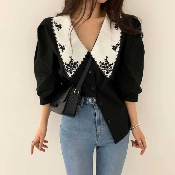 women's blouses & shirts korean style retro embroidery chiffon women gentle ol soild color leisure chic loose sweet casu br7x, White
women's blouses & shirts korean style retro embroidery chiffon women gentle ol soild color leisure chic loose sweet casu br7x, White