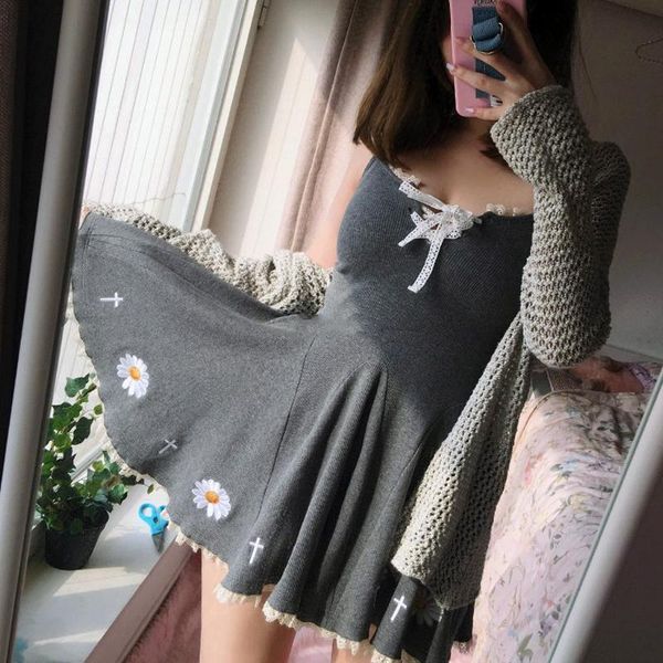 casual dresses harajuku daisy embroidery dress for women college cotton cute lace fashion strap female, Black;gray
casual dresses harajuku daisy embroidery dress for women college cotton cute lace fashion strap female, Black;gray