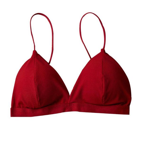 bras women french style v-neck spaghetti strap triangle bra ribbed knit solid color underwear bralette seamless padded brassiere, Red;black
bras women french style v-neck spaghetti strap triangle bra ribbed knit solid color underwear bralette seamless padded brassiere, Red;black