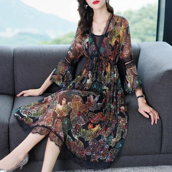 casual dresses summer women floral print imitate silk dress v neck female self-cultivation flare sleeve pleated vestidos s49 t5zr, Black;gray
casual dresses summer women floral print imitate silk dress v neck female self-cultivation flare sleeve pleated vestidos s49 t5zr, Black;gray