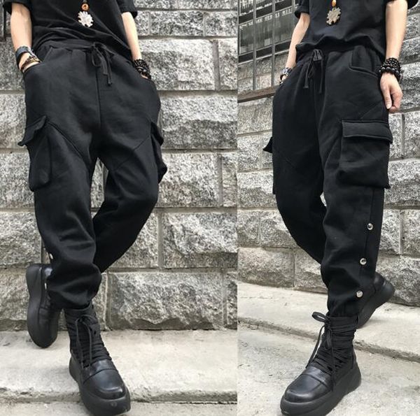 men's pants 2021 winter casual personality trend pockets wild elastic waist harem, Black
men's pants 2021 winter casual personality trend pockets wild elastic waist harem, Black
