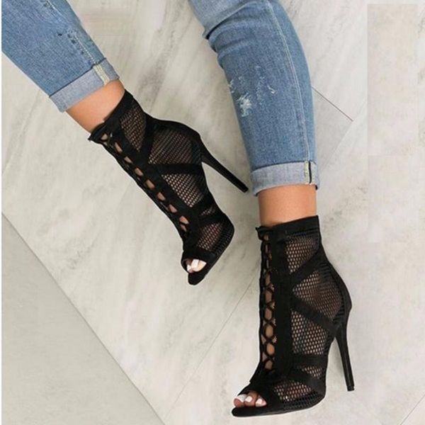 fashion basic sandals boots women high heels pumps hollow out mesh lace-up cross-tied party shoes, Black
fashion basic sandals boots women high heels pumps hollow out mesh lace-up cross-tied party shoes, Black