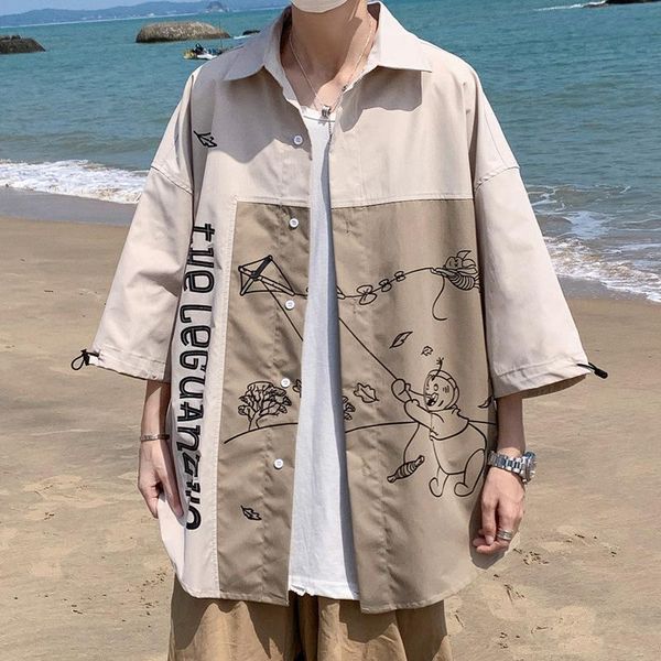 men's casual shirts 2021 summer hong kong style large handsome short sleeve shirt cartoon student coat cardigan top, White;black
men's casual shirts 2021 summer hong kong style large handsome short sleeve shirt cartoon student coat cardigan top, White;black