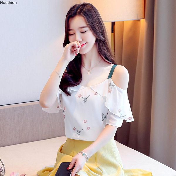 women's blouses & shirts chiffon slim women's casual blouse short-sleeved sling fashion flowers pullover summer lady blusas houthio, White
women's blouses & shirts chiffon slim women's casual blouse short-sleeved sling fashion flowers pullover summer lady blusas houthio, White