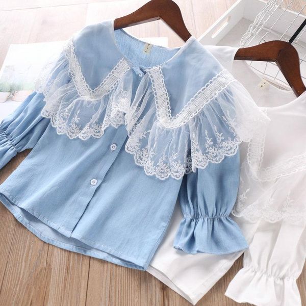 girls lace fold-down big lotus leaf edge collar shirt children's denim blouse clothing wholesale shirts, White;black
girls lace fold-down big lotus leaf edge collar shirt children's denim blouse clothing wholesale shirts, White;black