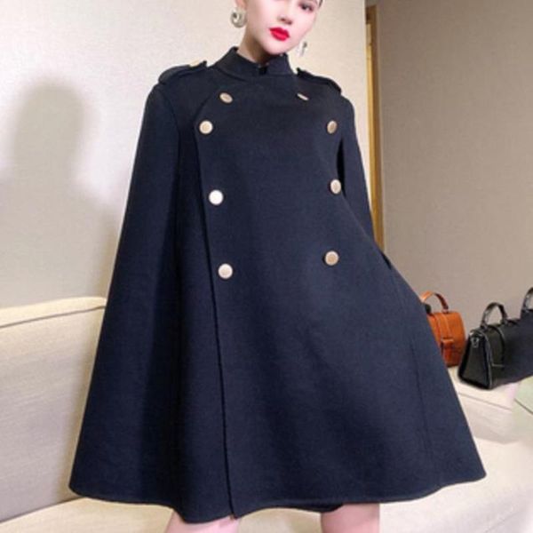 women's wool & blends fashion winter double faced cashmere cloak coat women breasted stan collar vinatge cape overcoat, Black
women's wool & blends fashion winter double faced cashmere cloak coat women breasted stan collar vinatge cape overcoat, Black