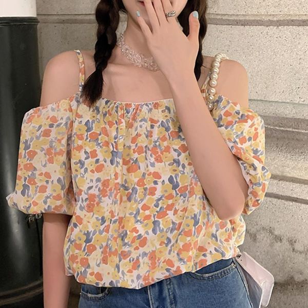 women's t-shirt zoki retro elegant women shirt puff sleeve casual print floral camis slash neck high waisted korean summer fashion 202, White
women's t-shirt zoki retro elegant women shirt puff sleeve casual print floral camis slash neck high waisted korean summer fashion 202, White