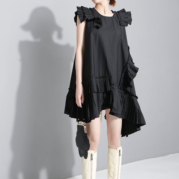 msxu summer irregular plied the line big swing short flying sleeve female dress droopy chic skirt, Black;gray
msxu summer irregular plied the line big swing short flying sleeve female dress droopy chic skirt, Black;gray