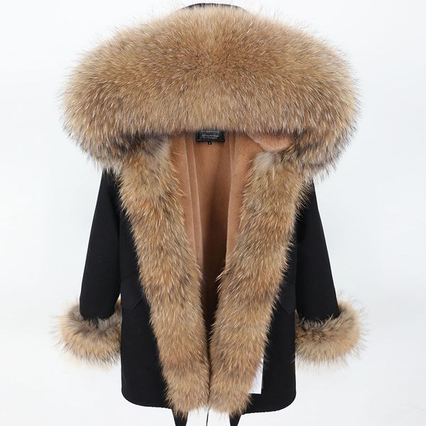 2019 new natural raccoon fur collar to overcome the long section of detachable artificial fur lined thick warm women's jacket, Black
2019 new natural raccoon fur collar to overcome the long section of detachable artificial fur lined thick warm women's jacket, Black