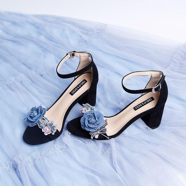 white suede elegant women's sandals summer fashion flower banquet dress thick and low-heeled large size bridal wedding shoes, Black
white suede elegant women's sandals summer fashion flower banquet dress thick and low-heeled large size bridal wedding shoes, Black