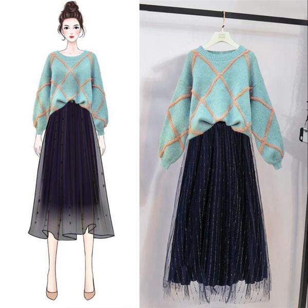 two piece dress women 2021 autumn winter set female plaid pullover sweater + mesh midi skirt knitting suit 2pcs e228, White
two piece dress women 2021 autumn winter set female plaid pullover sweater + mesh midi skirt knitting suit 2pcs e228, White