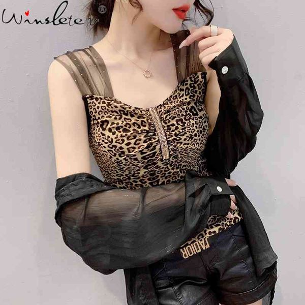 women's tanks & camis summer european clothes transparent vest v-neck leopard shiny diamonds women sleeveless bottoming, White 
women's tanks & camis summer european clothes transparent vest v-neck leopard shiny diamonds women sleeveless bottoming, White