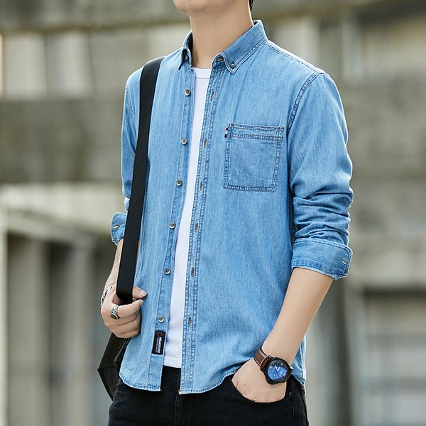 denim new shirt men's spring autumn long sleeve korean fashion cool casual coat thin, White;black
denim new shirt men's spring autumn long sleeve korean fashion cool casual coat thin, White;black
