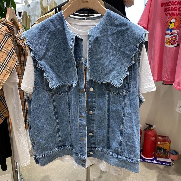 women's vests 2021 autumn large lapel denim vest women loose single-breasted sleeveless jacket chaleco de mezclilla mujer, Black;white
women's vests 2021 autumn large lapel denim vest women loose single-breasted sleeveless jacket chaleco de mezclilla mujer, Black;white