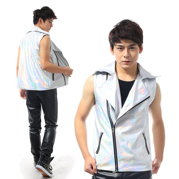 men's vests s-3xl 2021 fashion slim laser pu leather vest costume male bar plus size singer stage costumes cltohing, Black;white
men's vests s-3xl 2021 fashion slim laser pu leather vest costume male bar plus size singer stage costumes cltohing, Black;white