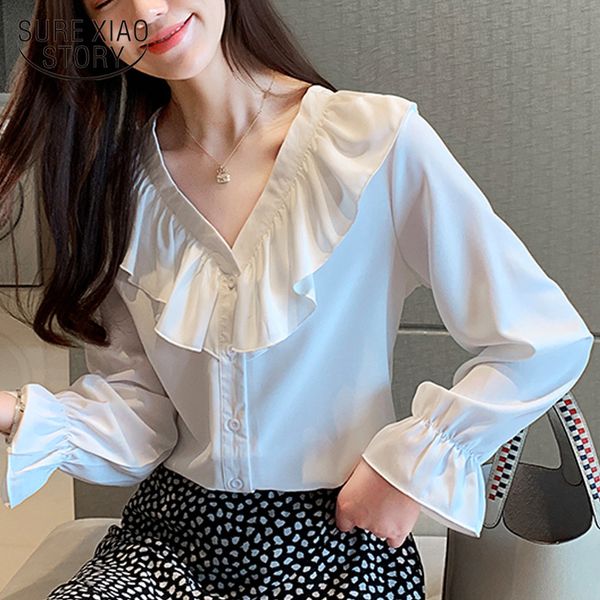 fall fashion feminine v-neck chiffon shirt women long sleeve ruffle blouses offfice ladies 5685 50 210417, White
fall fashion feminine v-neck chiffon shirt women long sleeve ruffle blouses offfice ladies 5685 50 210417, White
